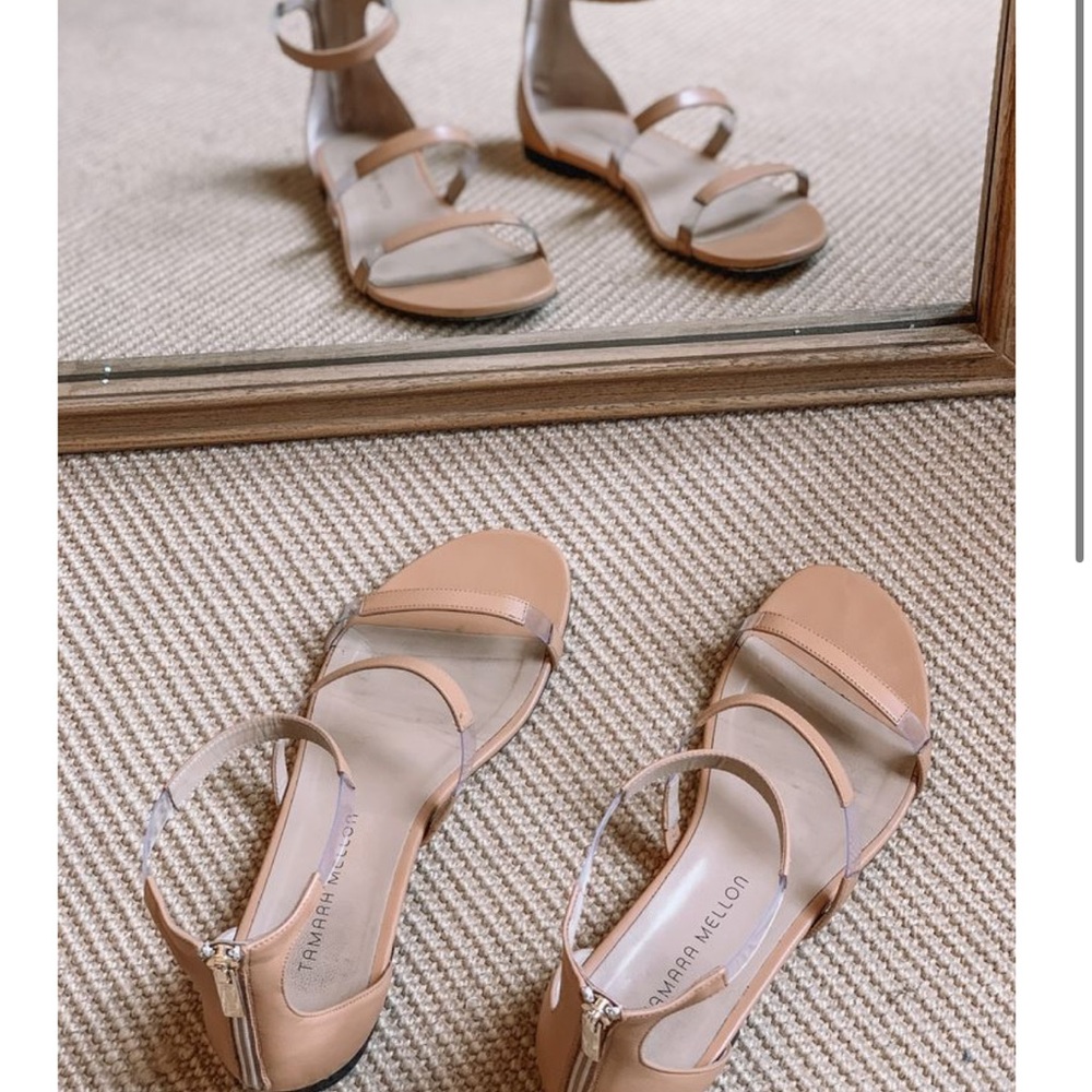 Tamara Mellon Honey Nappa Flatline Sandals 5mm Heels